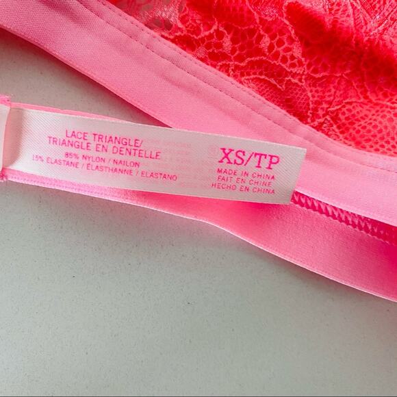 NEW VS VICTORIAS SECRET PINK Red Burgundy Gold Lace Triangle Bra Bralette XS - Picture 5 of 8